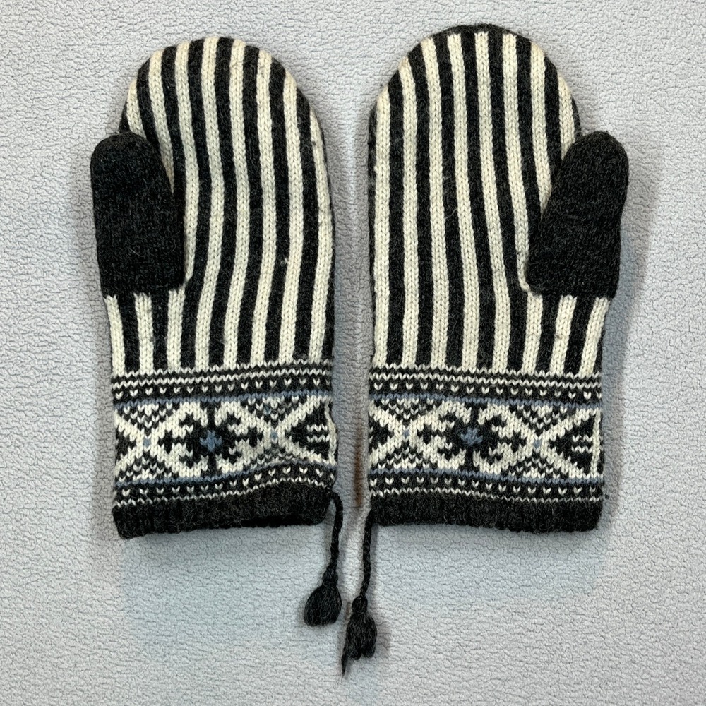 Thinsulate Nordic Knit Mittens Womens Gray White Fair Isle Wool Blend 40g Lined - Picture 2 of 12